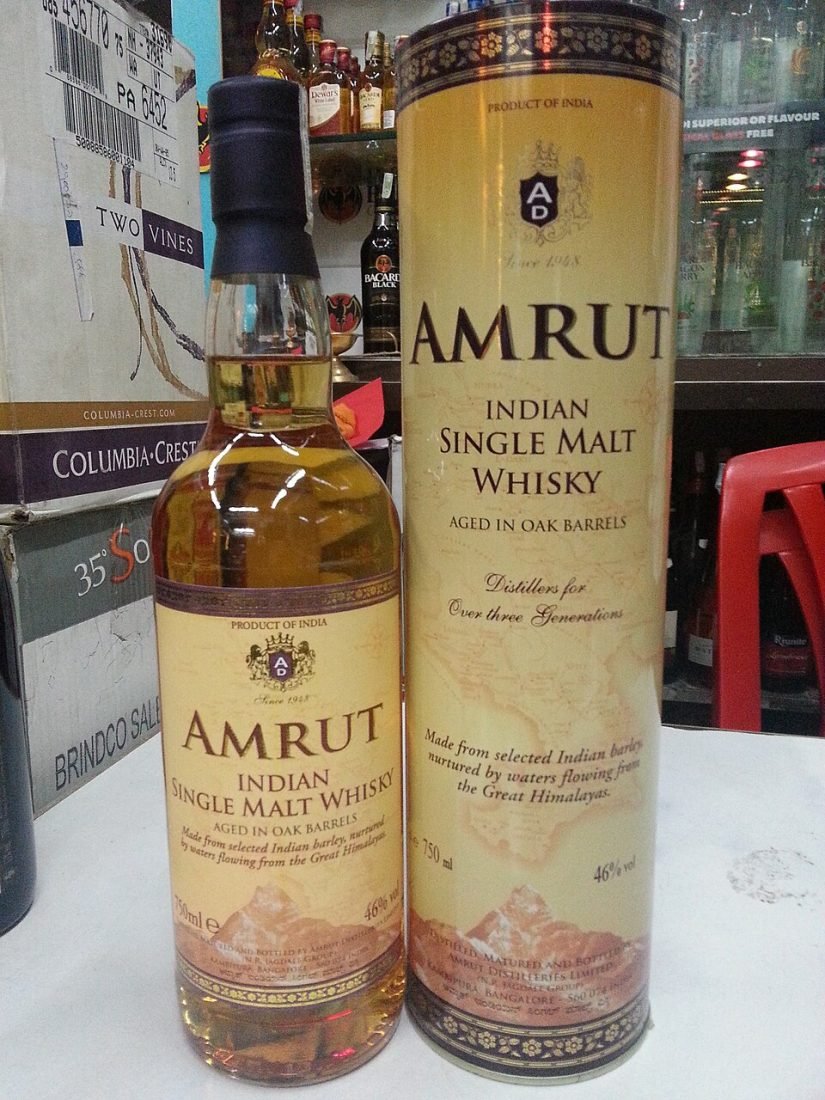 Amrut Indian Single Malt, from Bengaluru. India's hot climate speeds up maturation, so Indian whiskies often reach rich flavours at a younger age.